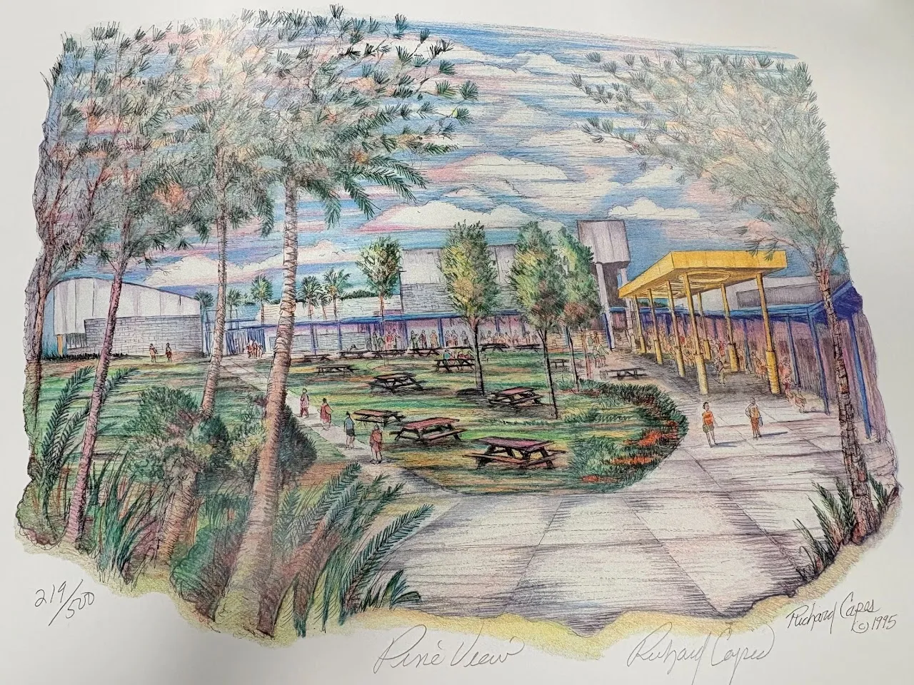 Pine View School's new campus, 1995, illustrated by Sarasota artist Richard Capes